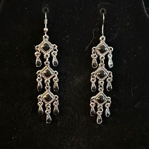 Silver and Black Shepherd hook Earrings